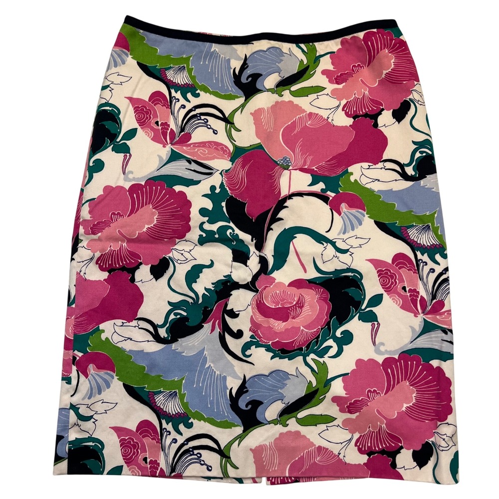 Talbots Floral Pink Blue Green 100% Cotton Feminine Preppy Pencil Skirt Size 6